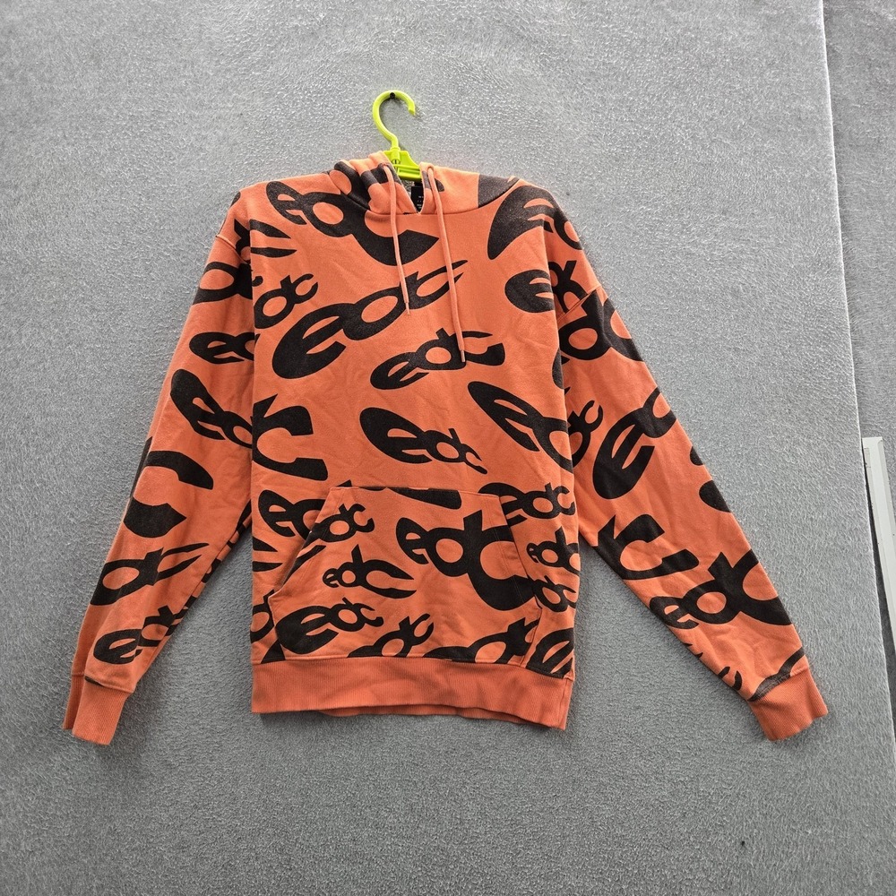 EDC Insomniac Men Hoodie‎ S Orange Graphic Raver Techno EDM Dancer Y2K